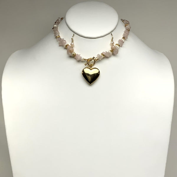 Beaded Heart Locket Necklace Set