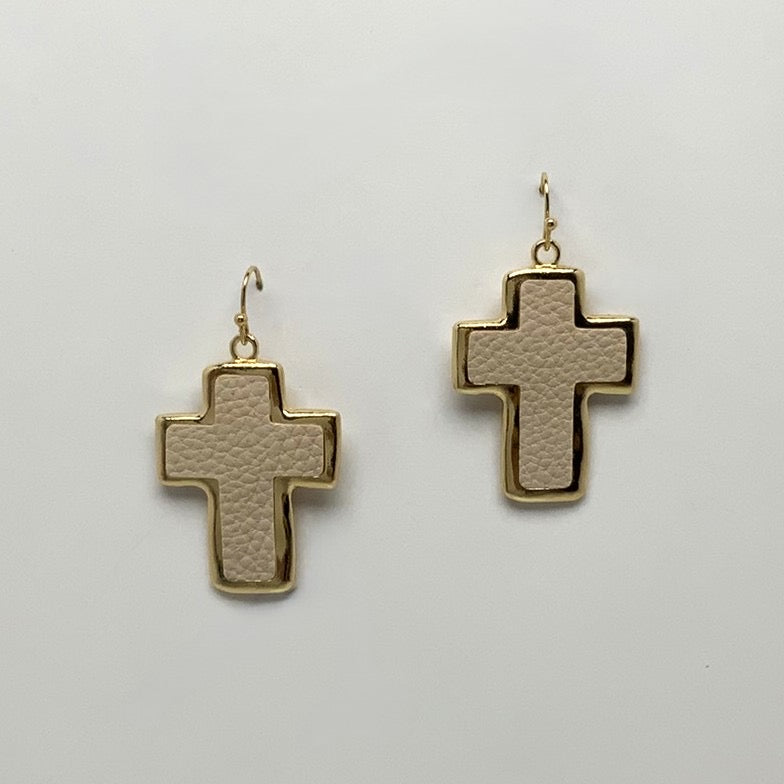 Faux Leather Metal Cross Earrings