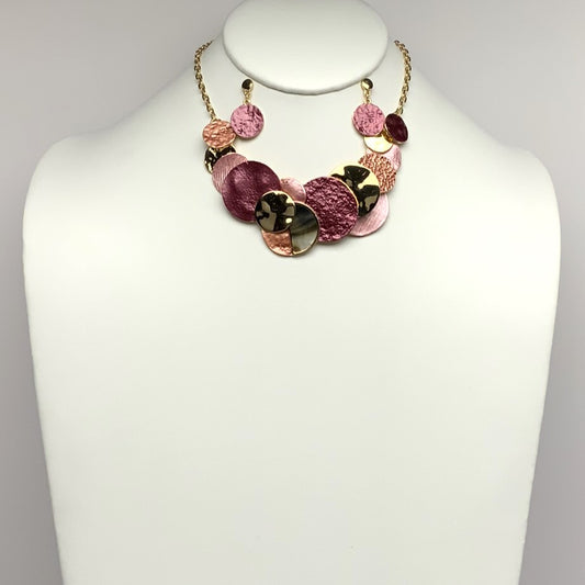 Short Metal and Enamel Discs with Abalone Shell Bib Style Necklace Set