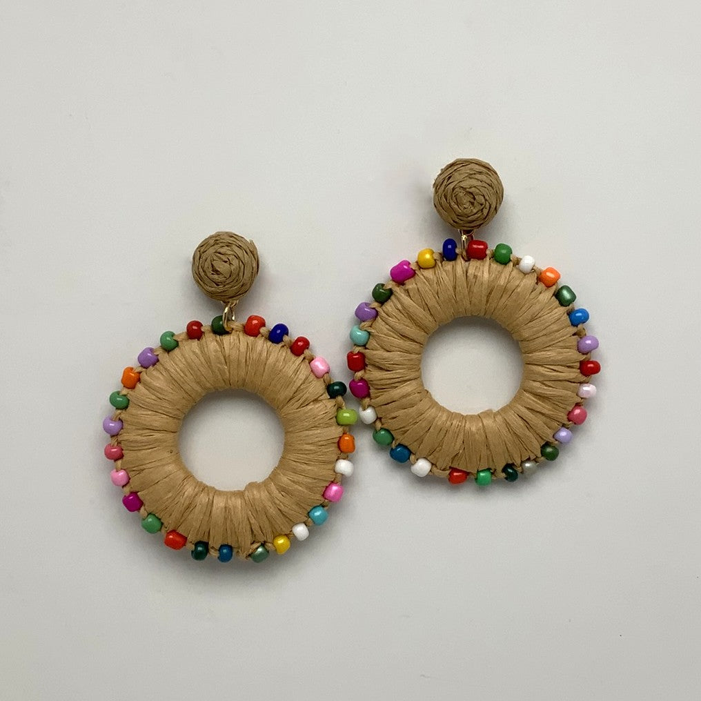 Paper Twined Circle Beaded Drop Earrings