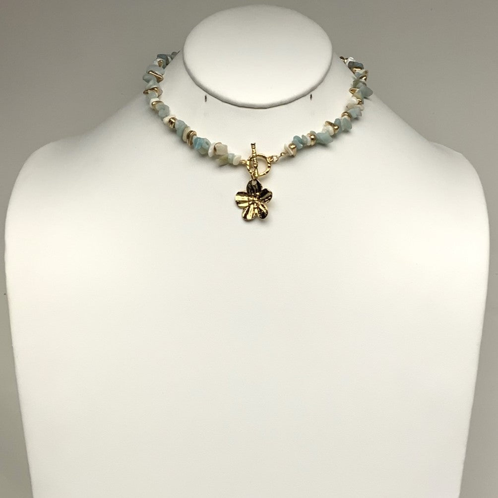 Beaded Stone Flower Necklace