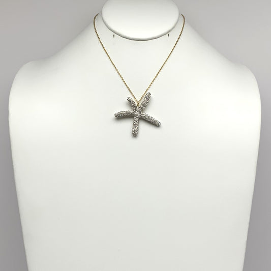 Short Metal Chain with Rhinestone Starfish Necklace