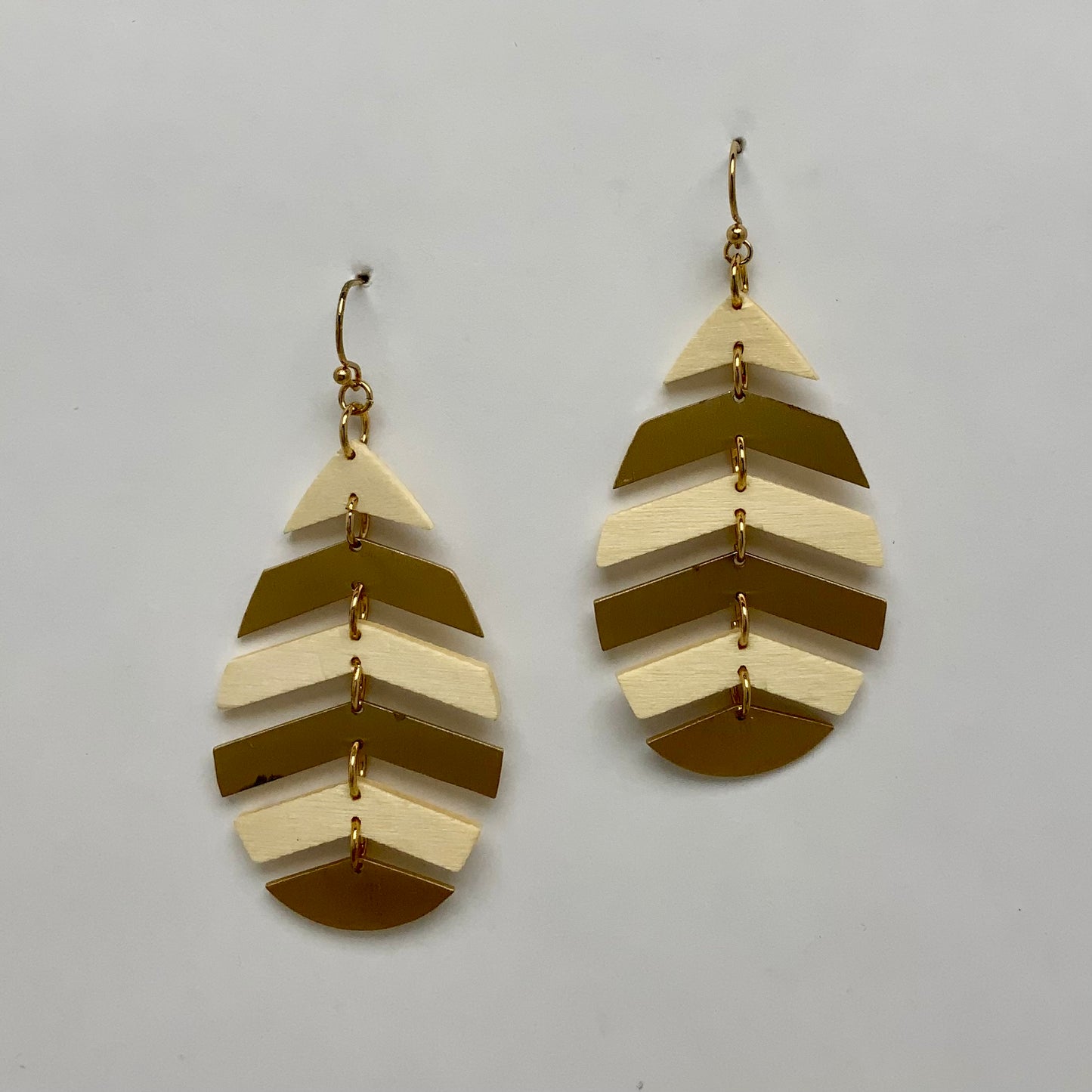 Teardrop Metal Wood Dangle Earrings