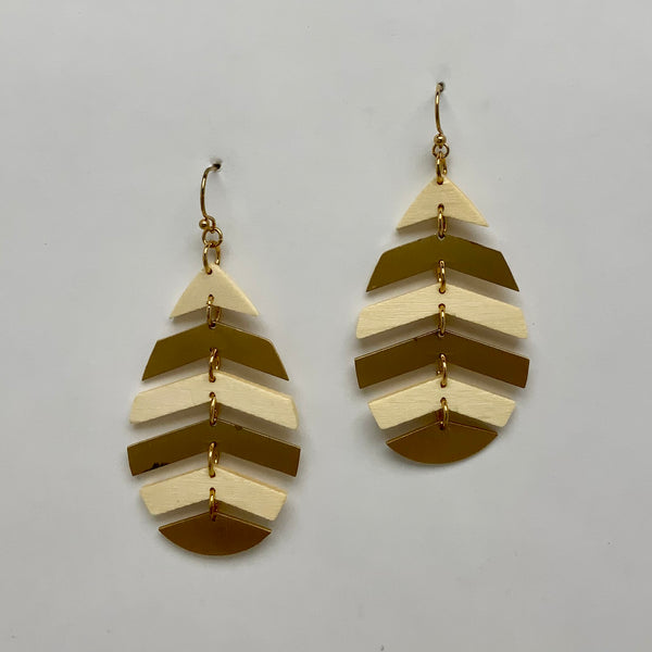 Teardrop Metal Wood Dangle Earrings