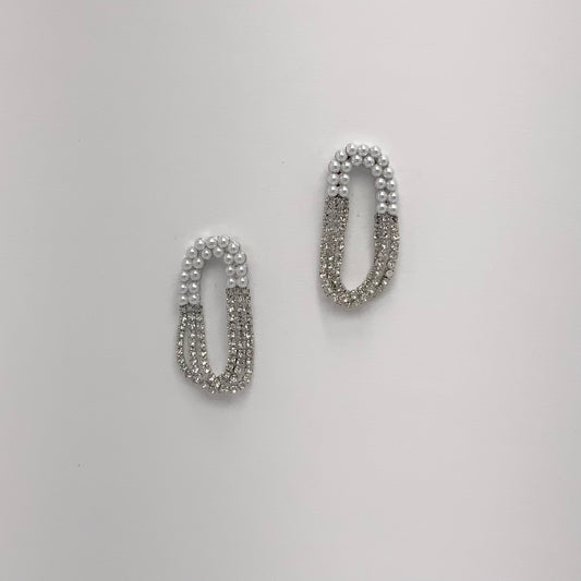 Pearl and Crystal Oval Hoop Earrings