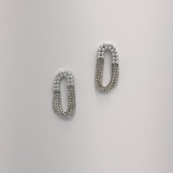 Pearl and Crystal Oval Hoop Earrings