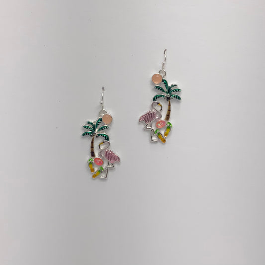 Flamingo and Palm Tree Earrings