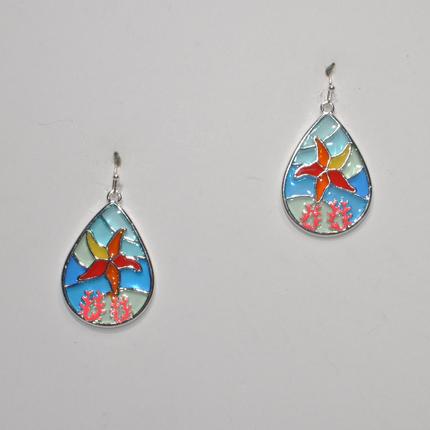 Glass Teardrop Earrings with Starfish