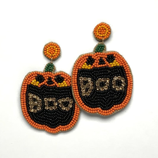 Beaded Pumpkin Boo Earrings