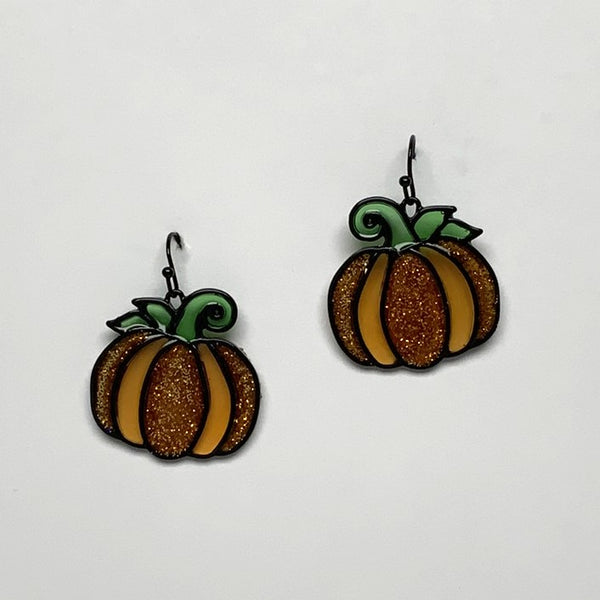Enamel Glitter Pumpkin Earrings