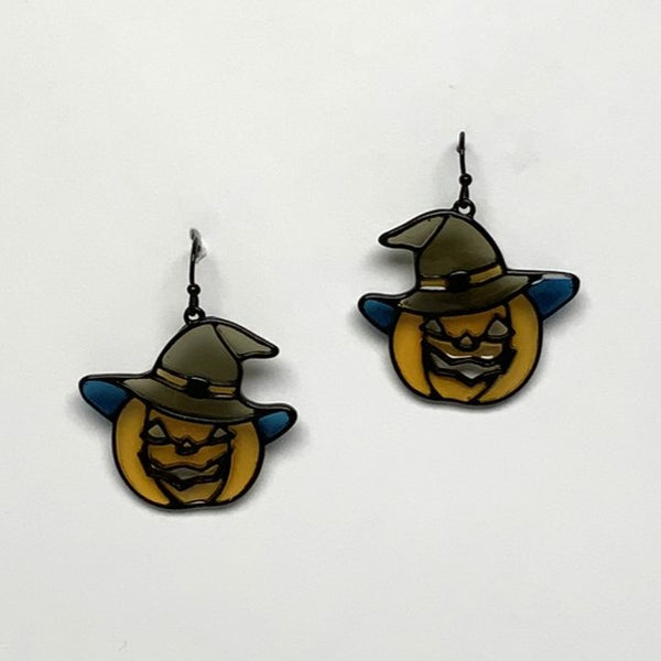 Enamel Jack O Lantern Witch Earrings