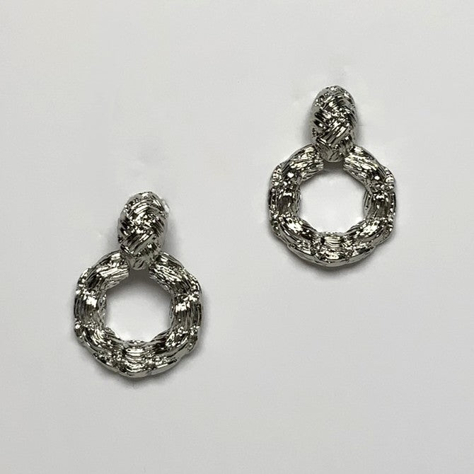 Textured Circle Drop Clip On Earrings