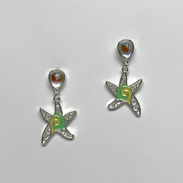Enamel Starfish Dangle Earrings