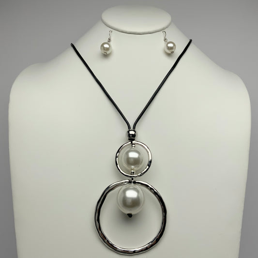 Hoop and Pearl Drop Necklace Set