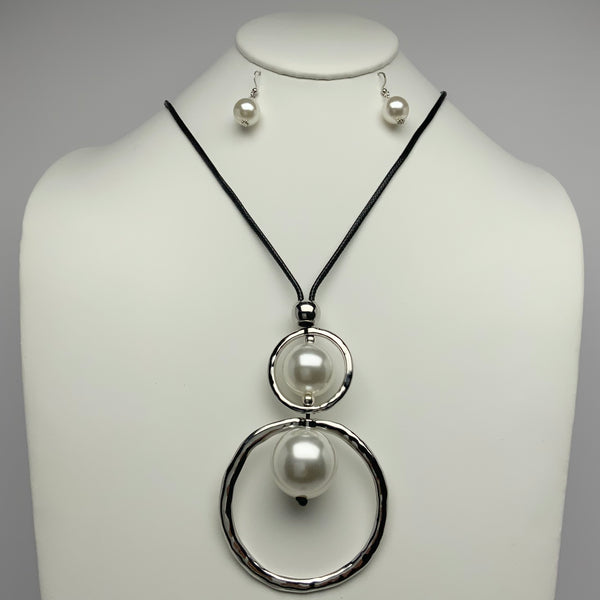 Hoop and Pearl Drop Necklace Set