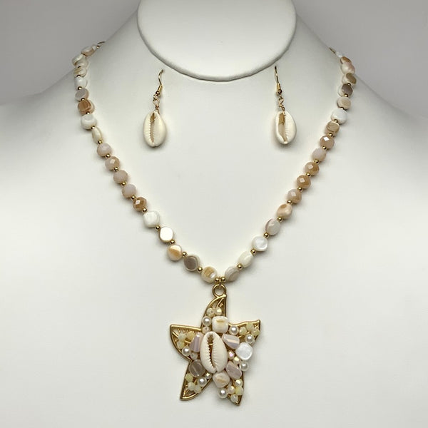 Glass Beaded Rhinestone Starfish Necklace