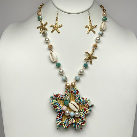 Starfish Beaded Chain Drop Necklace