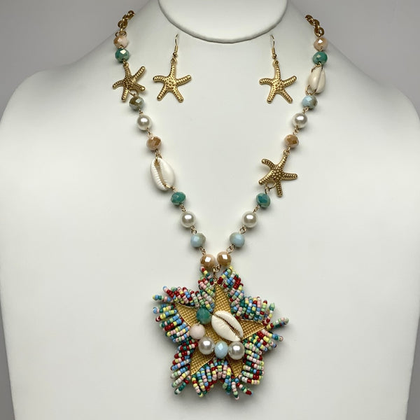 Starfish Beaded Chain Drop Necklace
