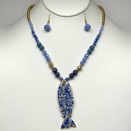 Crystal Beaded Fish Necklace