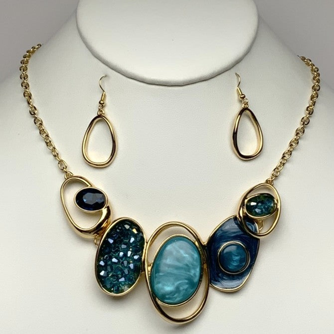 Crystal Blue Gold Necklace