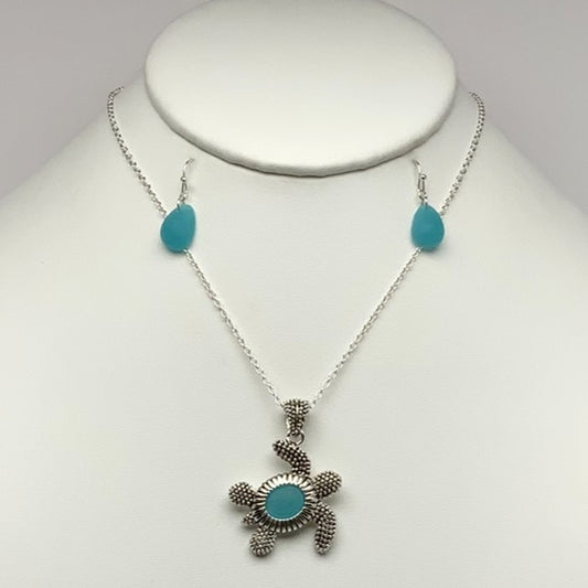Turquoise Silver Turtle Necklace