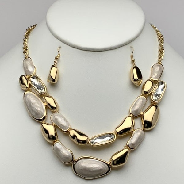 Abstract Pebble Enamel Layered Metal Necklace Set