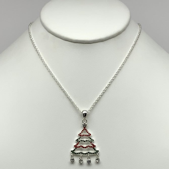Bling Silver Christmas Tree Necklace