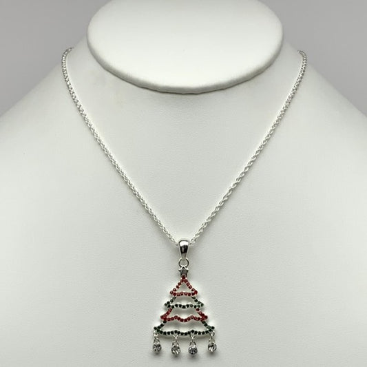 Bling Silver Christmas Tree Necklace