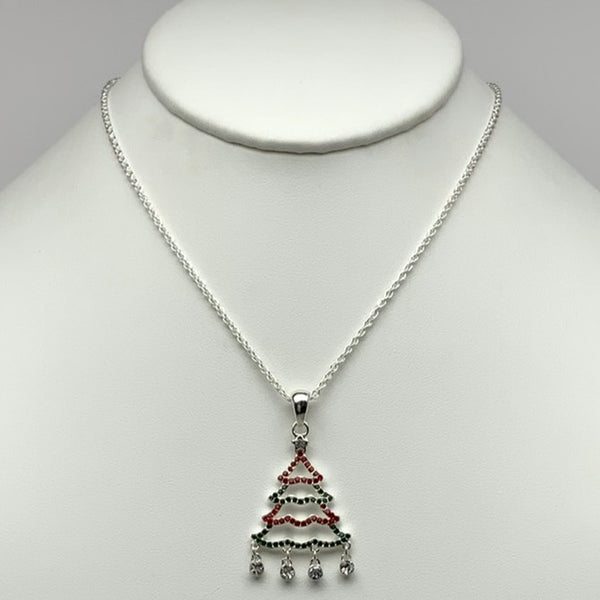 Bling Silver Christmas Tree Necklace