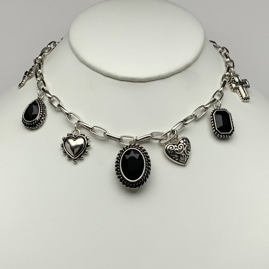 Chunky Heart Crystal Pendant Cross Necklace