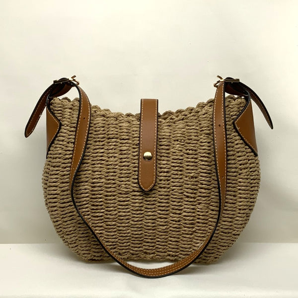 Straw Magnetic Snap Shoulder Bag