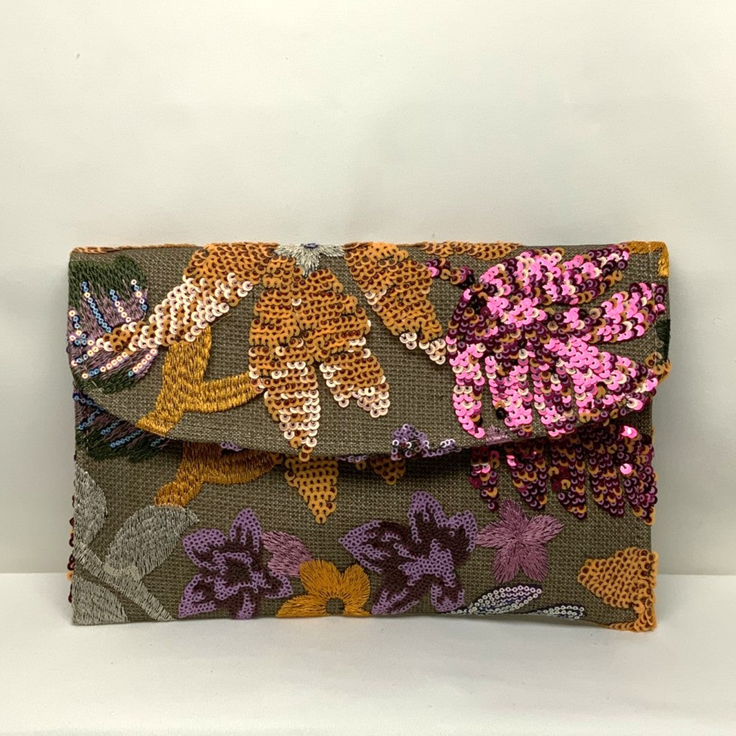 Sequins Floral Mesh Wicker Clutch Bag