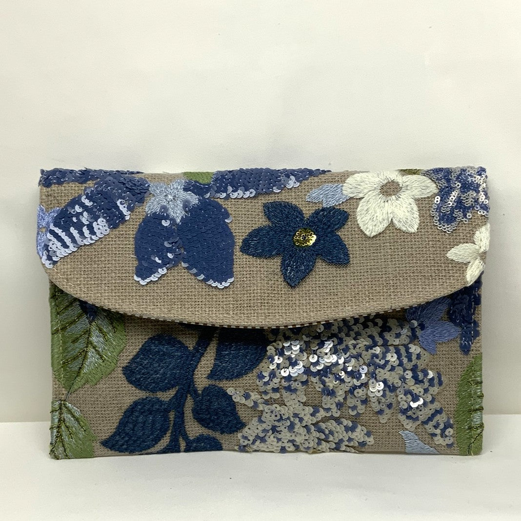 Sequins Floral Mesh Wicker Clutch Bag