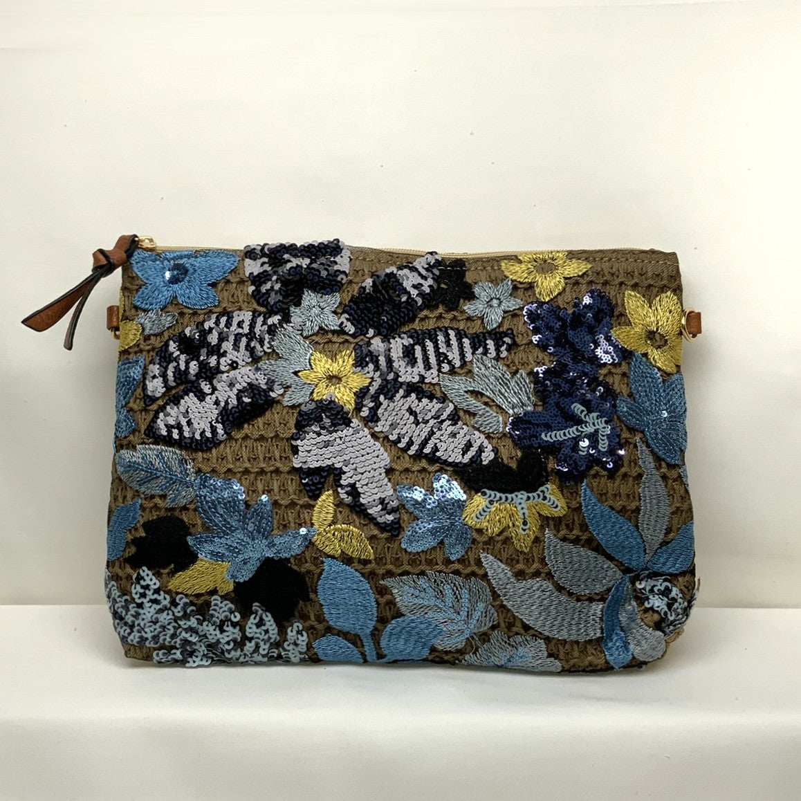 Sequins Flower Design Straw Mesh Bag