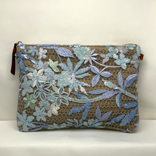 Sequins Flower Design Straw Mesh Bag