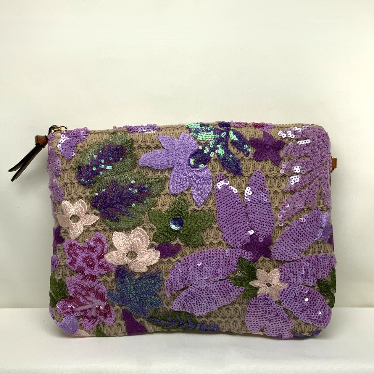 Sequins Flower Design Straw Mesh Bag