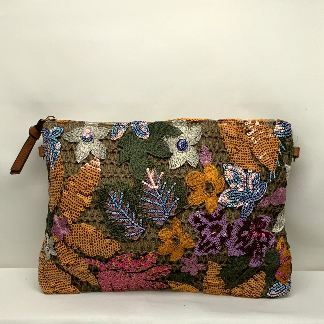 Sequins Flower Design Straw Mesh Bag