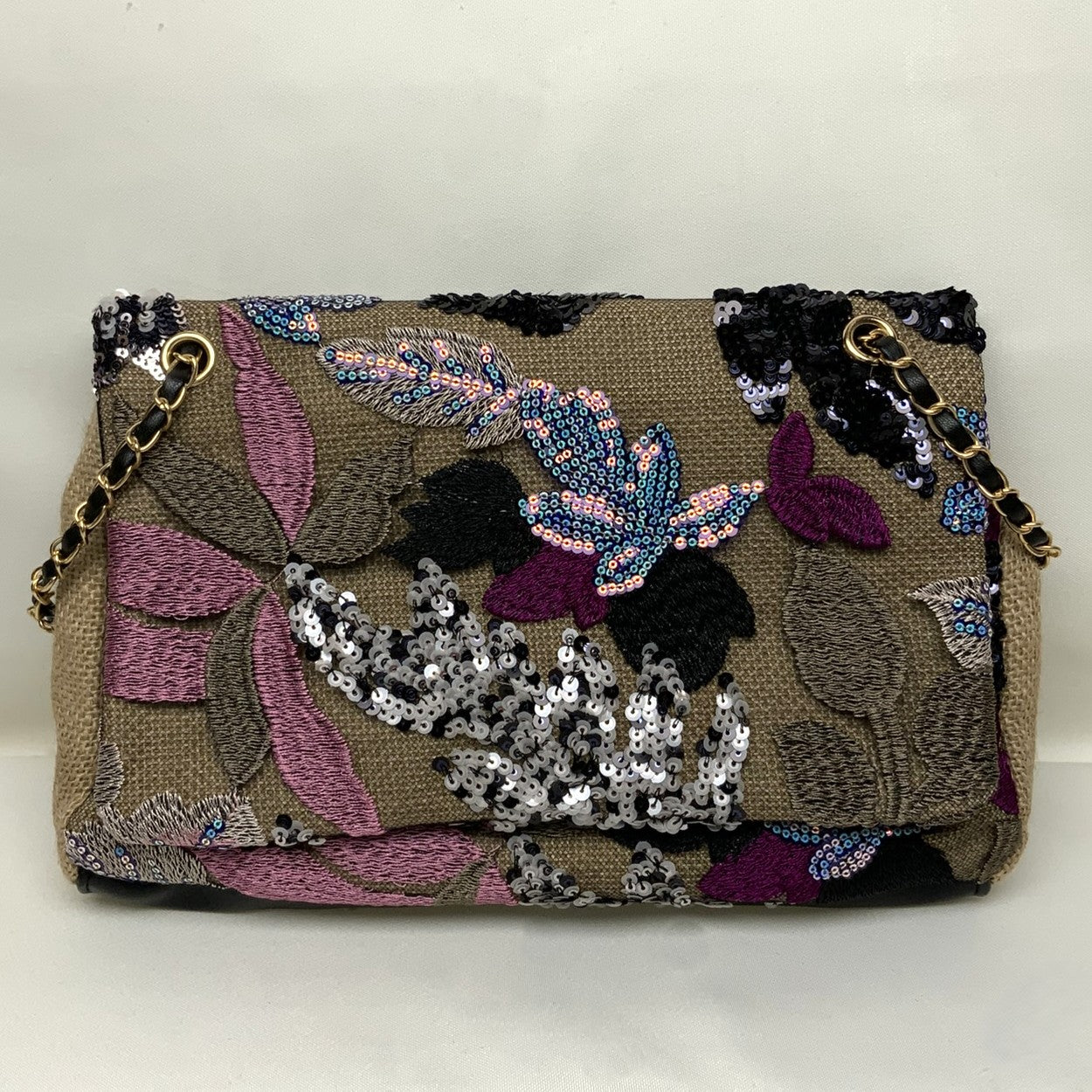 Flower Patterned Sequined Bag