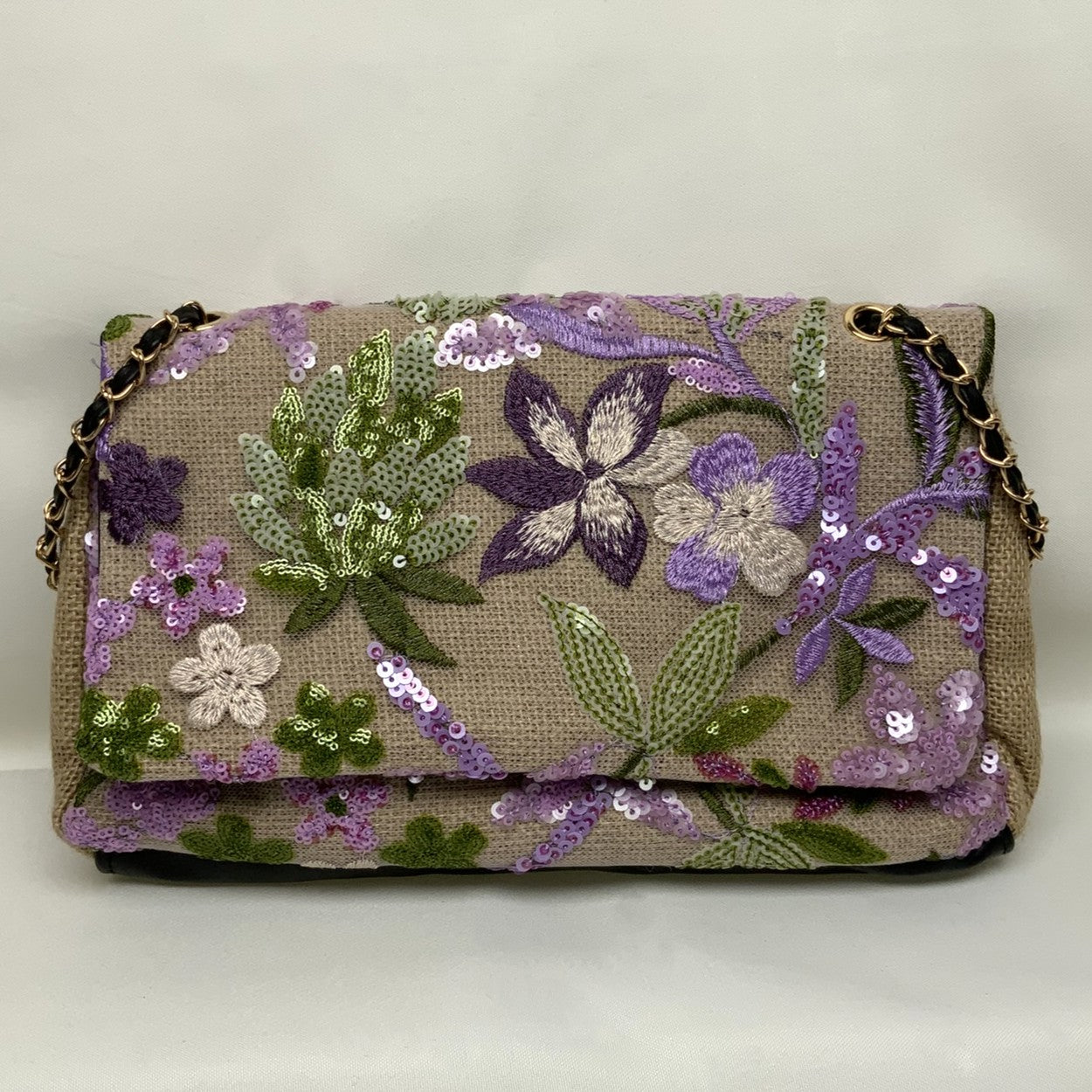 Flower Patterned Sequined Bag