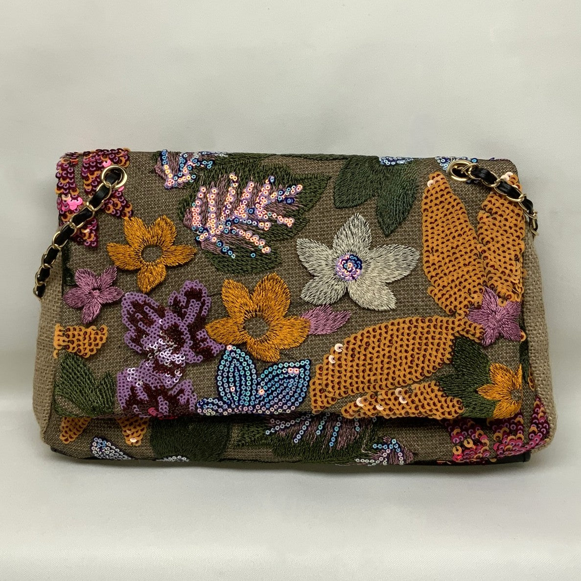 Flower Patterned Sequined Bag