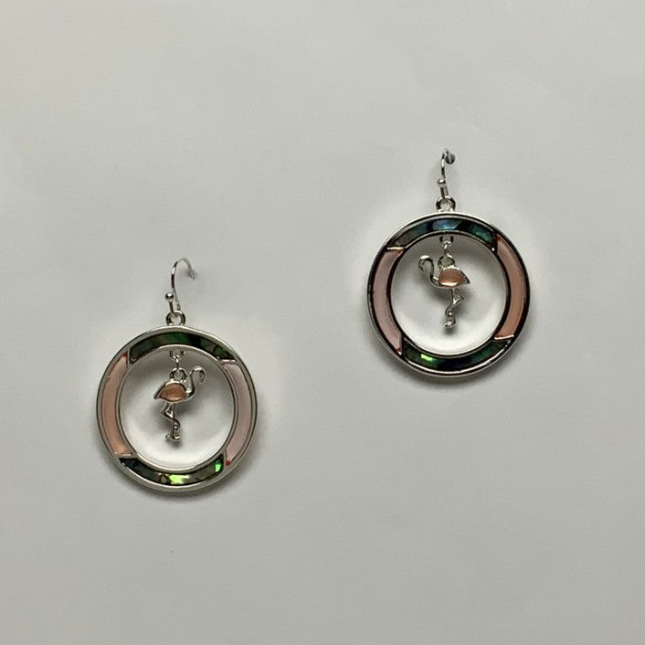 Circle Abalone Flamingo Earrings