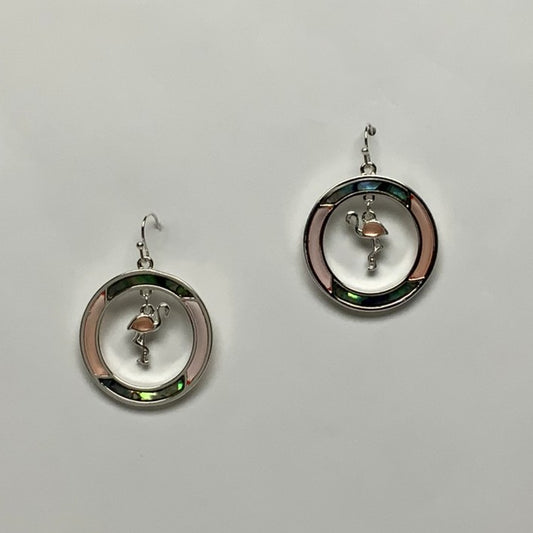 Circle Abalone Flamingo Earrings