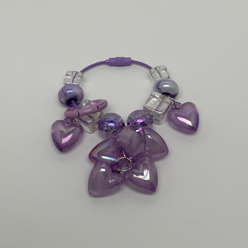 Beaded Heart Charm Keychain