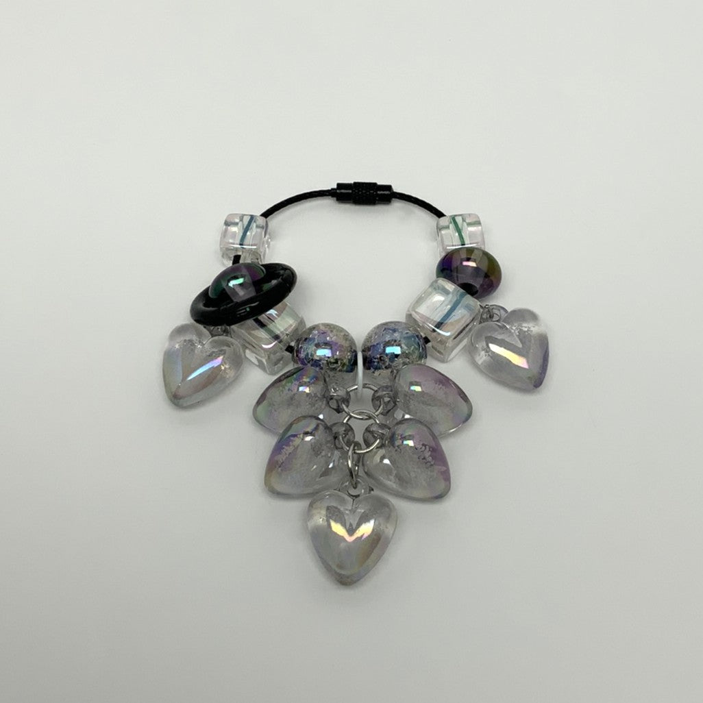 Beaded Heart Charm Keychain