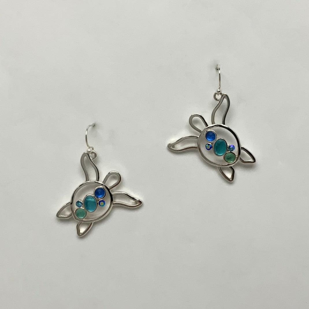 Turtle Outline Stone Crystal Earrings