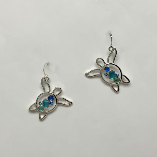 Turtle Outline Stone Crystal Earrings