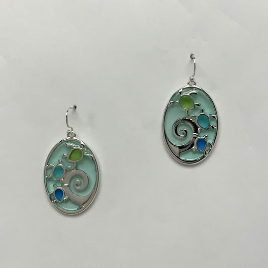 Oval Stained Glass-like Turtle Earrings
