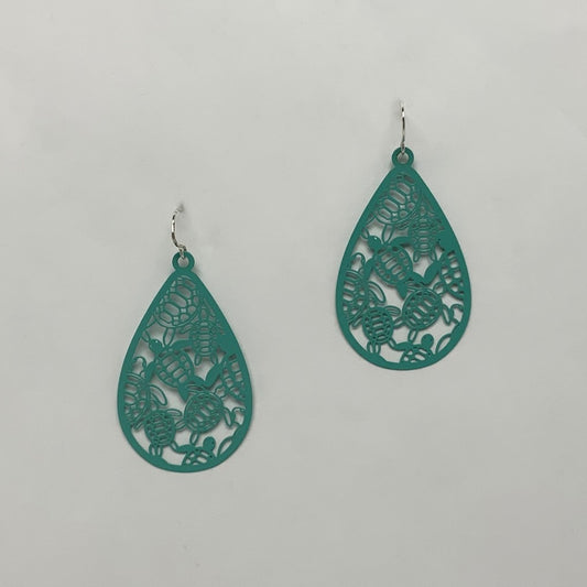 Flat Teardrop Turtle Earrings