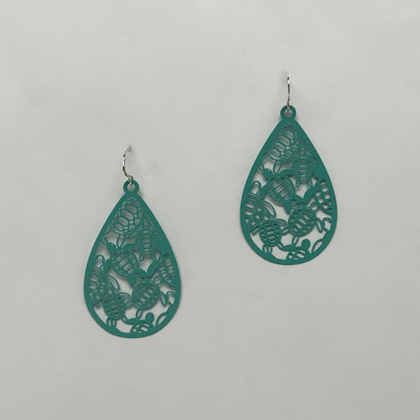 Flat Teardrop Turtle Earrings