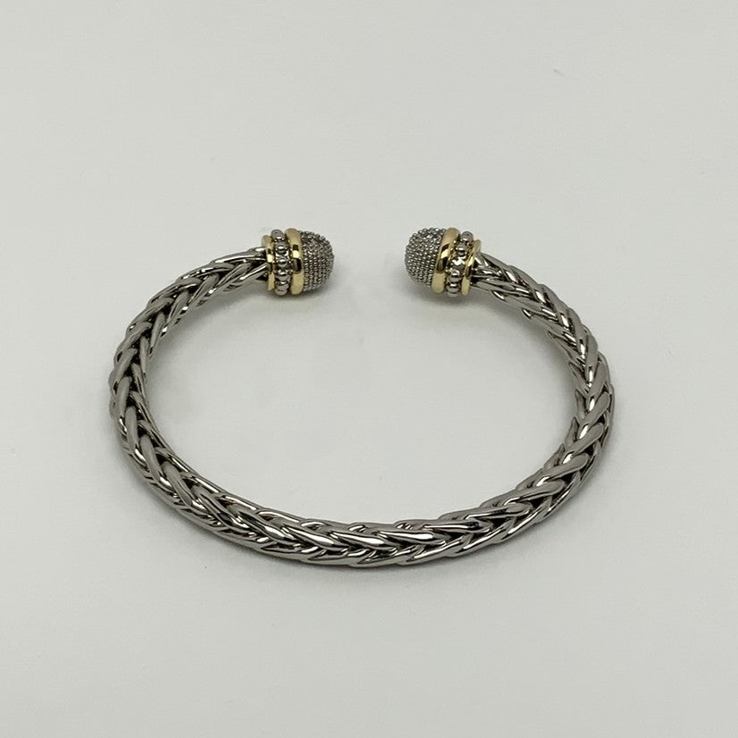 Braided Round CZ End Cuff Bracelet